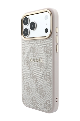 Apple iPhone Uyumlu 18 Pro Max Kılıf Guess Lisanslı M-safe C-magnet 4g Desenli Yazı Logolu Kapak Pembe