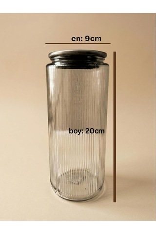 Metal Vakum Kapaklı Cam Saklama Kabı, Şeffaf, 1350 Ml, 20cm Yükseklik, 9cm Genişlik