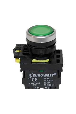 EUROWEST Ew-55-10L 1No Yaylı Led Işıklı Butonu (Yeşil)
