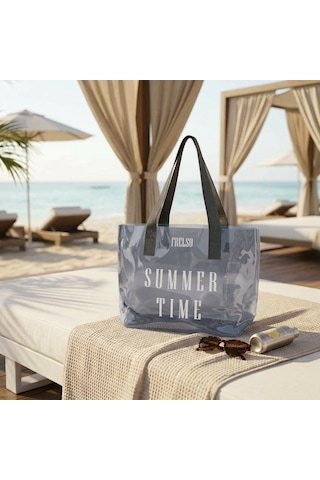 Frelso Şeffaf Plaj Çantası Baskılı Kadın Beach Çanta Gri