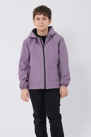 Erkek Çocuk Mürdüm İçi Astarlı Su Ve Rüzgar Geçirmez Kapüşonlu Çift Fermuarlı Cepli Mont Mürdüm