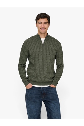 Only & Sons Onslouı Reg 12 Cabel Half Zıp Knıt Noos Erkek Gri Kazak - 22033763