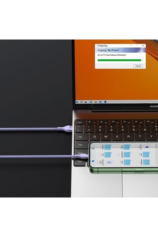 Novahub 66w 3in1 Super Quick Charge Kablosu - Honor & Huawei Uyumlu - 100w Destekli - 1.2m Uzunluğu - Mor