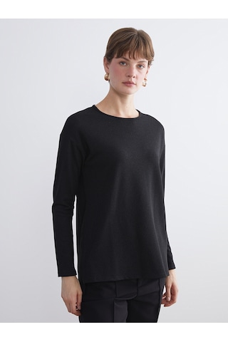 Lcw Everyday Siyah Bisiklet Yaka Oversize Kadın Tişört