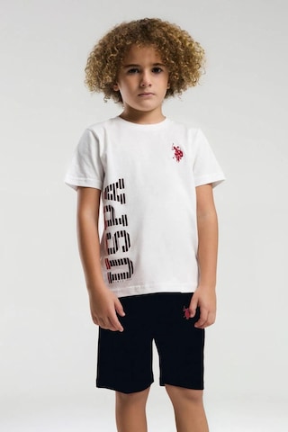 U.s. Polo Assn. 2019 Erkek Çocuk Bisiklet Yaka Logolu Şortlu Kısa Kollu Pijama Takım Beyaz