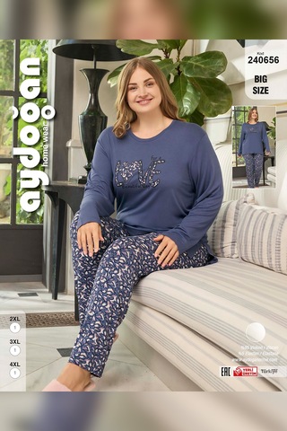 Aydoğan Kadın İnci Büyük Beden Love Ortanca Mor Pijama Takım 0656 Mor
