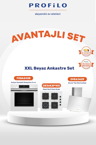 Profilo FXSA243B - OE36K2P10D - DVK6J429 Beyaz XXL Fırınlı Buharlı Ankastre Set