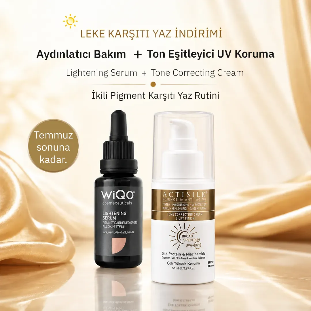 Pigment Karşıtı Yaz Rutini Wiqo Lightening Serum 20 Ml + Actisilk Ton Eşitleyici Uv Koruyucu Krem 50 Ml