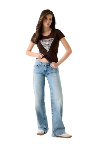Guess W6gı19k3042k3042 Ss Cn Zebra Triangle Kadın Tişört Kahverengi
