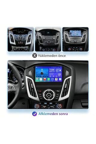 Ford Focus 3/4 2012-2018 9'' Android Multimedya 8gb Ram 128gb Hafıza Kablosuz Carplay Android Auto + Geri Görüş Kamerası Hediyeli 9"