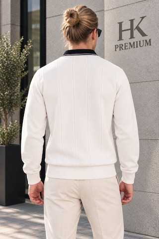 Hk Premium Erkek Polo Yaka Kontrast Çizgili Fitilli Triko Kazak Uzun Kollu, Dokulu Örme Kazak Bej