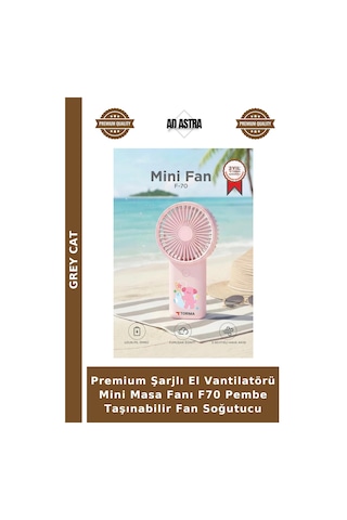 Premium Şarjlı El Vantilatörü Mini Masa Fanı F70 Pembe Taşınabilir Fan Soğutucu