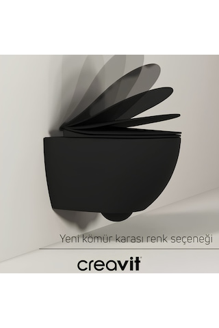 Creavit Free Kanalsız Kömür Karası Asma Klozet Set Fe322, Creavit Kömür Karası Terra Gömme Rezervuar Seti Siyah