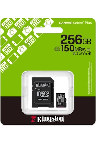 Kıngston Sdcs3/256gb, Canvas Select Plus Gen3 A1, 100mb/s, Microsd Kart Bellek Sd Adaptörlü