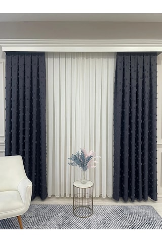 Brillant Carla Puffy Püsküllü Perde İstenilen Tüm Ölçülerde Antrasit Antrasit