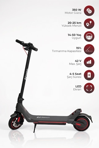 A1 Elektrikli Scooter 350w Güç - Kırmızı Kırmızı - Siyah