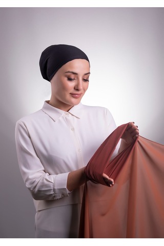 Halven Koyu Kiremit Pratik Hazır Geçmeli Şal Şifon Boru Boneli 3001 29