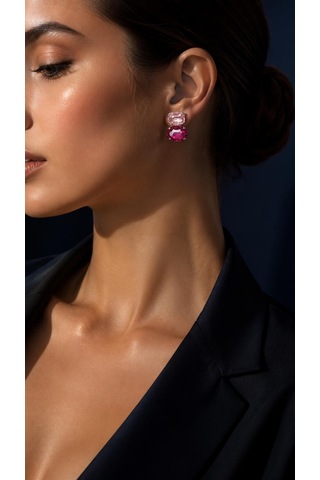 Pembe Fuşya Renkli Kristal Taşlı Panda Model Kadın Küpe Pembe - Fuşya