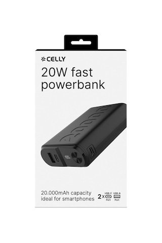 Powerbank Pd 20w 2usb-c 1usb-a 20.000 Mah, Ultra Kompakt Ve Hafif Tasarım,led Ekran, Renk : Siyah