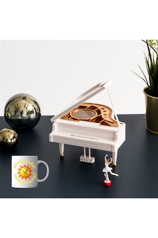 Dans Eden Balerinli Piyano Müzik Kutusu Kupa Bardak Hediye Seti