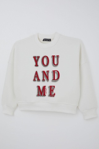 Locoloco Kız Çocuk Sweatshirt You And Me Yazı Nakışlı 9-14 Yaş, Ekru Ekru