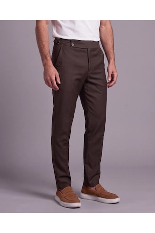 DefyModa Erkek Toka Detaylı Kumaş Pantolon Acı Kahverengi