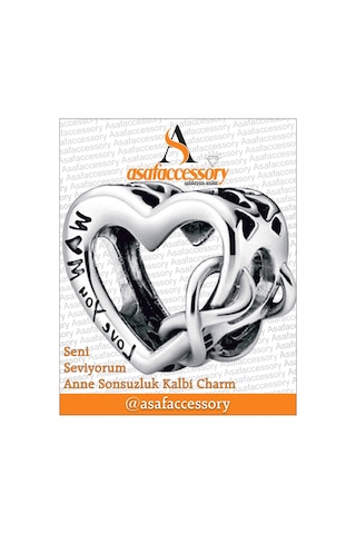 Seni Seviyorum Anne Sonsuzluk Kalbi Charm Gümüş