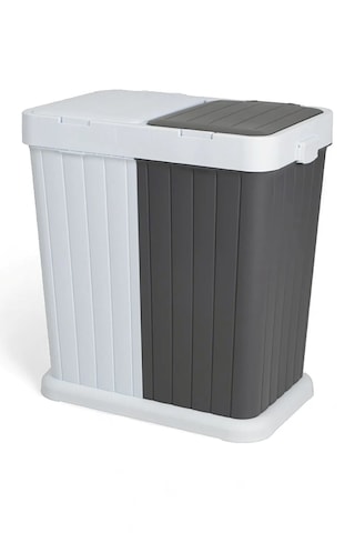 2 Bölmeli Kirli Temiz Çamaşır Sepeti 80lt Gri-beyaz Antrasit - Beyaz