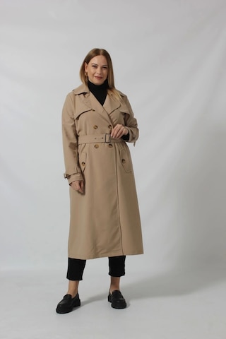 Dizaltı Düğmeli Kuşaklı Trençkot Vizon Taş