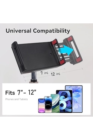 Tablet Ve İpad İle Uyumlu Stant 360 Döner, 90 Eğilebilir, 44cm Yükseklik Ayarlı, Alüminyum Alaşım, 12 İnç&apos E Kadar Tablet Uyumlu, Eller Serbest Okuma Çalışma Tutucu J2 12 İnç&apos E Kadar
