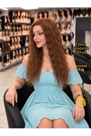 Afro Su Dalgası Peruk Fiber Sentetik Karamel