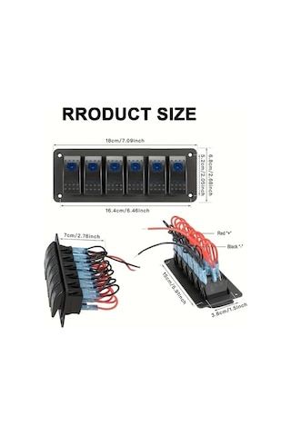 Motion003 Mavi 6 Pozisyonlu Anahtar Paneli 12v Spst Alüminyum Plaka Onceden Kablolu Led Aydinlatma Araba Karavan Tekne