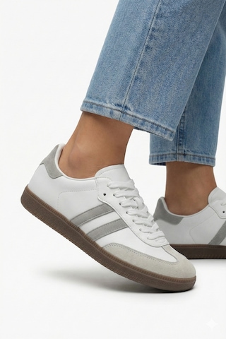 N Moda Unisex Siyah Beyaz Termo Taban Yanı Şeritli Bağcıklı Spor Ayakkabı Beyaz Gri