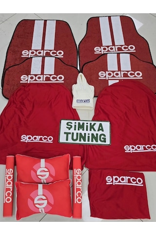 Sparco Kırmızı Dekor Halı Paspas Ve Servis Kılıfı /2li Boyun Yastığı Ve 2li Kemer Kılıfı Vites Polar