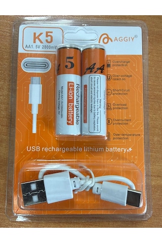 Aggıy K5 Aa Kalem Type-c Şarjlı Pil 1.5 Volt 2800mah