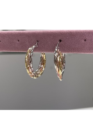 Gold Ve Rose Detay Halka Küpe Gümüş