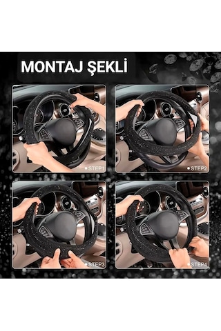 Taşlı Direksiyon Kılıfı Kadın Sürülere Özel Gümüş Taşlı Geçmeli Direksiyon Kılıfı