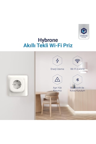 Hybrone Akım Korumalı Wi-fi Akıllı Priz, Enerji İzleme, Çocuk Kilidi, 16 Amper, Uygulama İle Uzaktan Kontrol