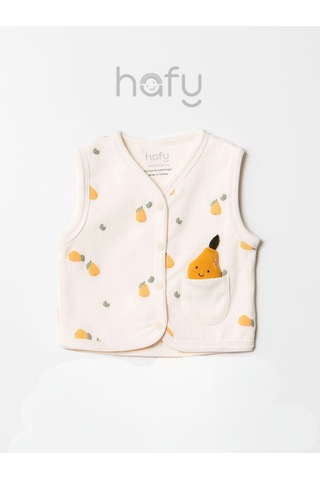 Hafy Baby 3d Neşeli Armut Figürlü, Önden Düğmeli Kız Bebek Yeleği Ekru