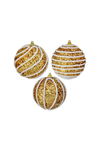 Yılbaşı Ağaç Süsü Top Süs Çizgili 8cm 3 Lü Altın Diğer