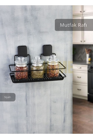 Jet's Home Mutfak Rafı Paslanmaz Banyo Rafı Yapışkanlı Baharatlık Tek Katlı Köşelik Şampuanlık Siyah 12x31x13 Siyah