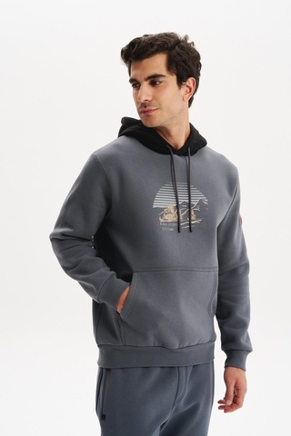 AR-MA Arma Erkek Kapüşonlu Sweatshirt Örme 3 İplik Şardonlu, Yazı Baskılı,cepsiz, Sade Ve Şık, Regular Fit K30254628901 Gri