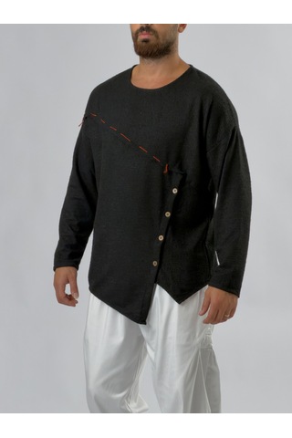 Cocopelli Düğmeli Asimetrik Siyah Erkek Sweatshirt Coc3524
