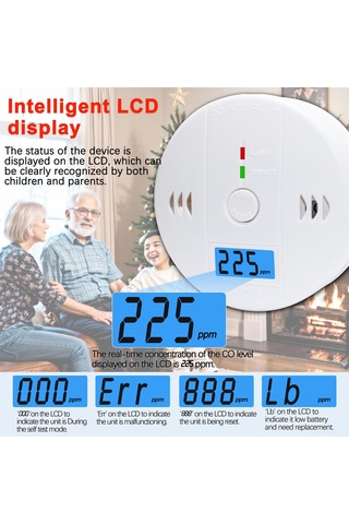 Kosona Karbon Monoksit Alarmı: Sesli Ve Işıklı Uyarı, Düşük Pil Bildirimi, 3 Adet, Kurulum Kolay, Taşınabilir