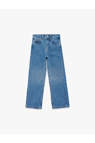 Koton Pamuklu Cepli Normal Bel Loose Fit Geniş Paça Jean Pantolon Orta İndigo 6skg40022ad İndigo