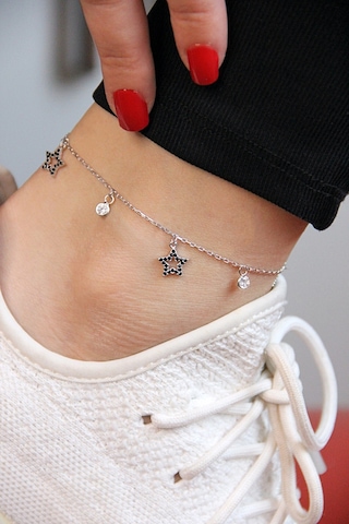 Argentum Concept - Siyah Taşlı Gümüş Yıldızlı Halhal - H005001 Gümüş