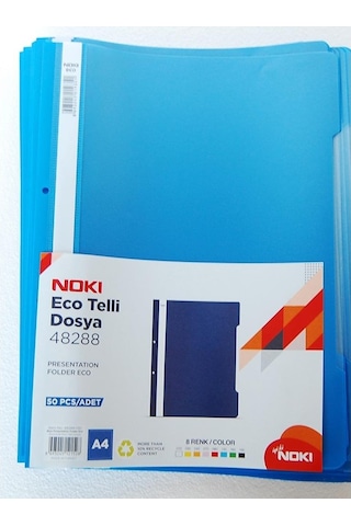 Noki Telli A4 Plastik Dosya Mavi 50 Li 2 Paket 100