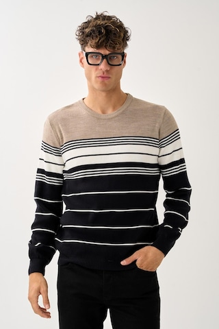 Çizgili Erkek Kazak Bej