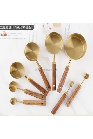 Qerhome Ahşap Saplı Gold Lüks Ölçü Kaşığı Seti 4-4