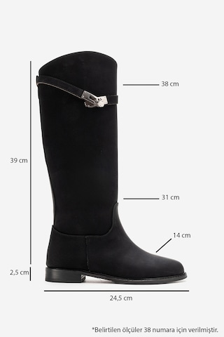 Luvishoes Yoko Siyah Nubuk Kemerli Kadın Binici Çizme Siyah